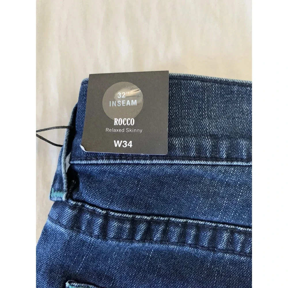 NWT TRUE RELIGION ROCCO RELAXED SKINNY NO FLAP Blue JEANS 34 X 32